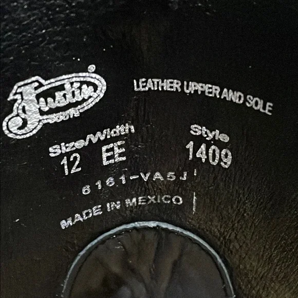 Justin Buck Black Cowhide Western Boots 12EE